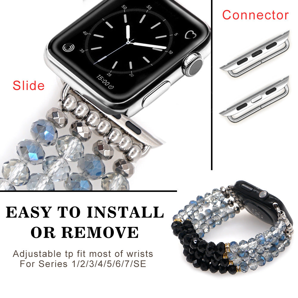 Blue Black Crystal Strap With Gold Plated Gallstone Spacer And Square Watch Face