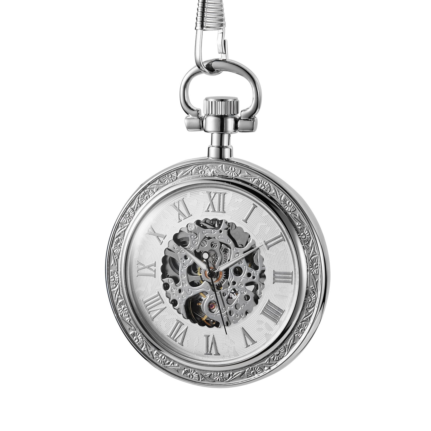 Bronze Transparent Bottom Glossy Semi-Automatic Mechanical Pocket Watch