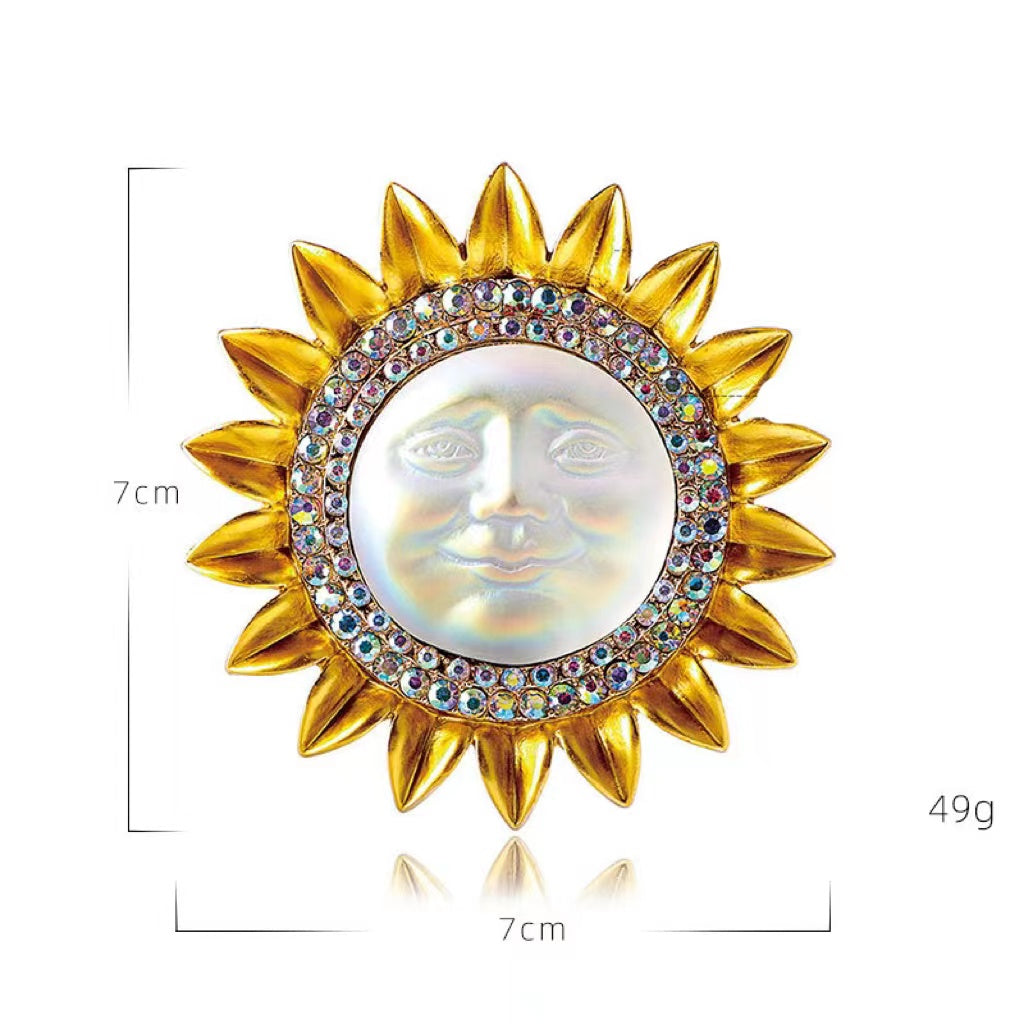 Heavy Industry Sun Smiley Face Brooch Alloy Baroque Clothing Accessories