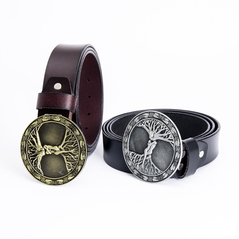 Round Buckle Belt Fashionable Casual Men's Cowhide