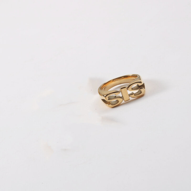 Letter Seal Titanium Steel Plating 18K Gold Ring