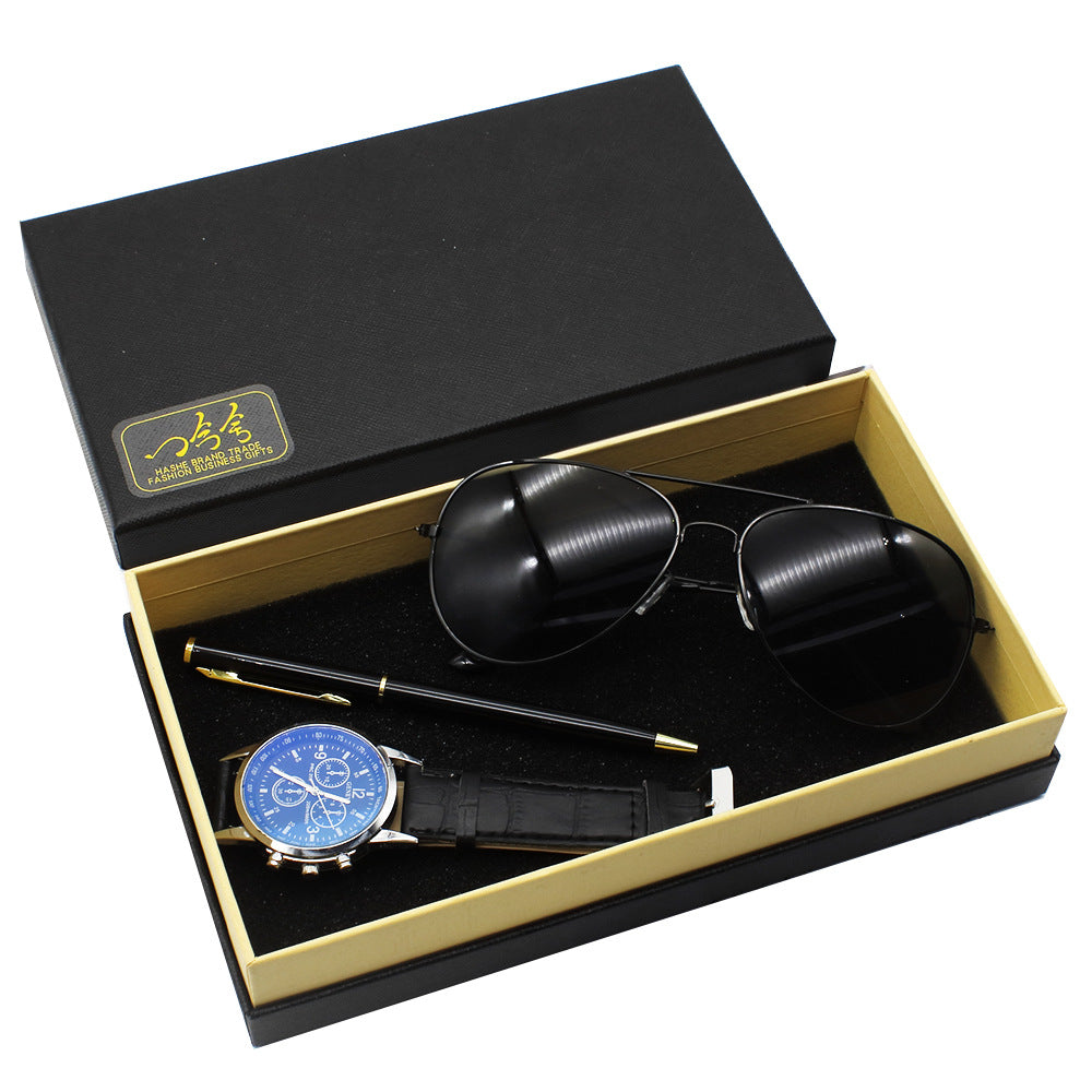 Elegant Men’s Accessory Set With Watch, Pen, And Sunglasses