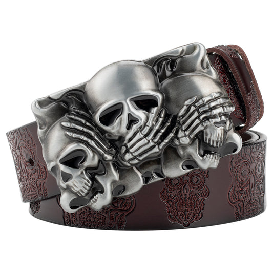 Skull Head Embossed With Two-Story Bull'S Head Belt