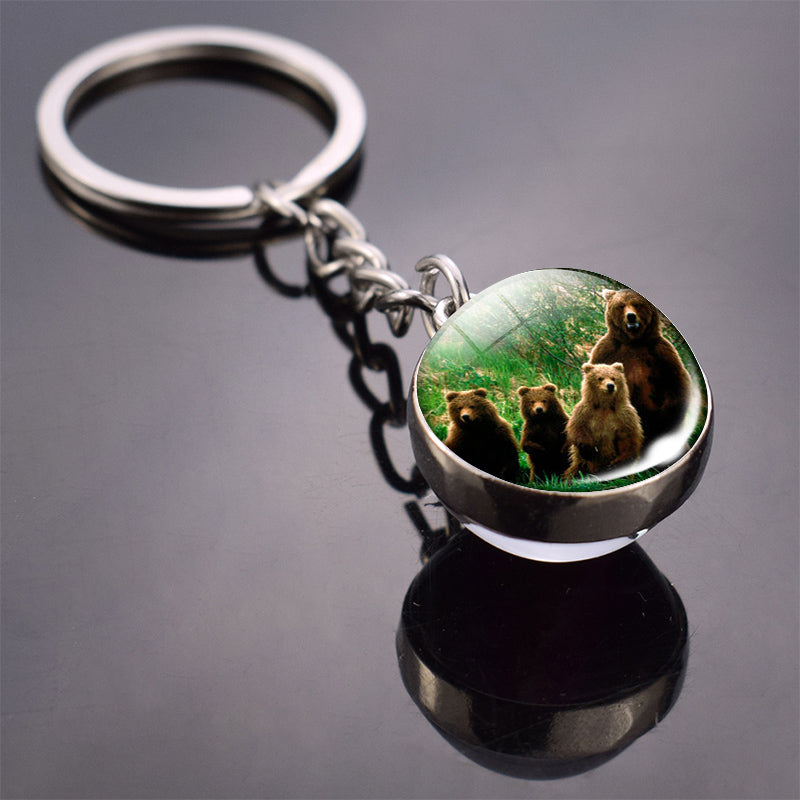 Animal Glass Ball Pendant Fashion Luminous Key Ring