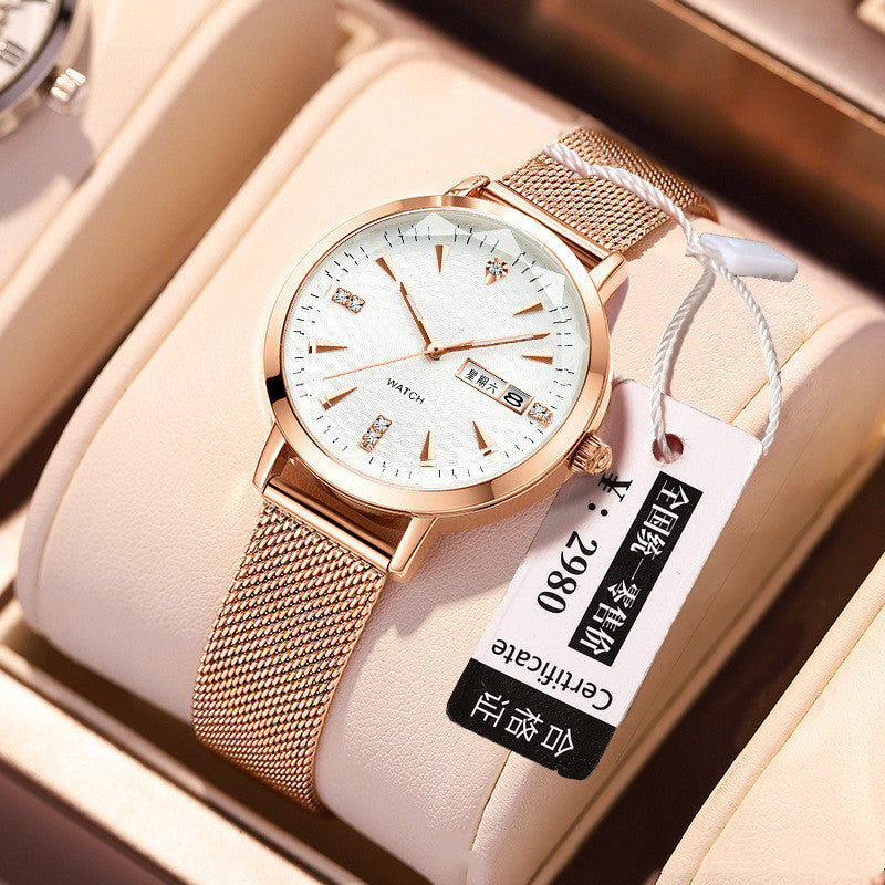 Ladies Diamond Milanese Dual Calendar Watch