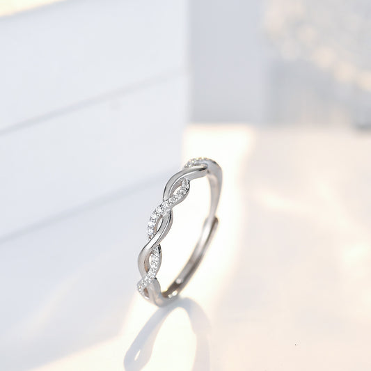 S925 Sterling Silver Twist Micro Inlaid Zircon Exquisite Adjustable Fashion Female Celebrity Ring