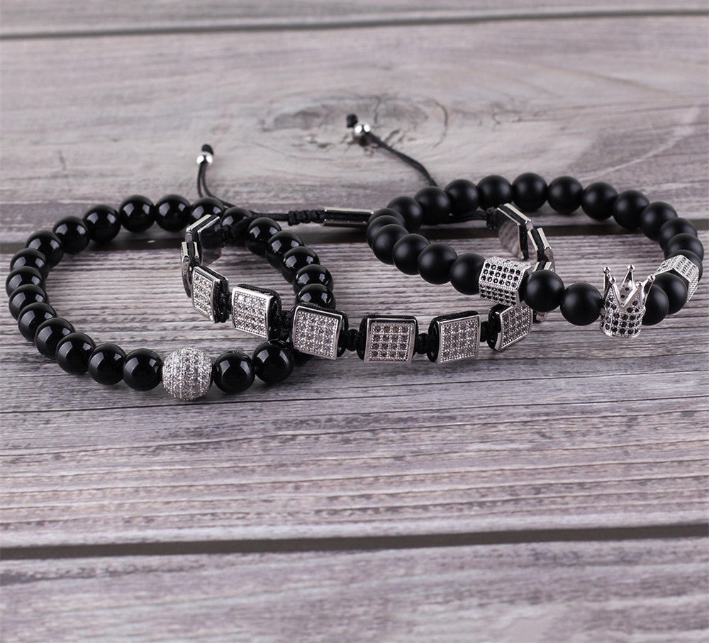 3Pcs/Set Natural Stone Beads Men Bracelet Set