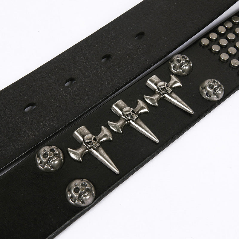 Punk Style Leather Men's Dj Belt With Skull Head All-Match Belt