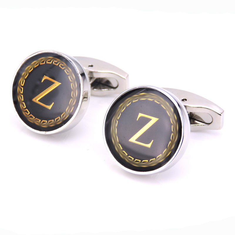 Round Letter French Cufflinks 26 Letter Cuffs