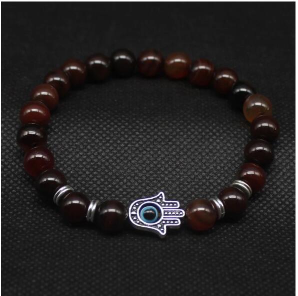 Natural Stone Stretch Bracelet Fatima Palm Bracelet Evil Eye Beads