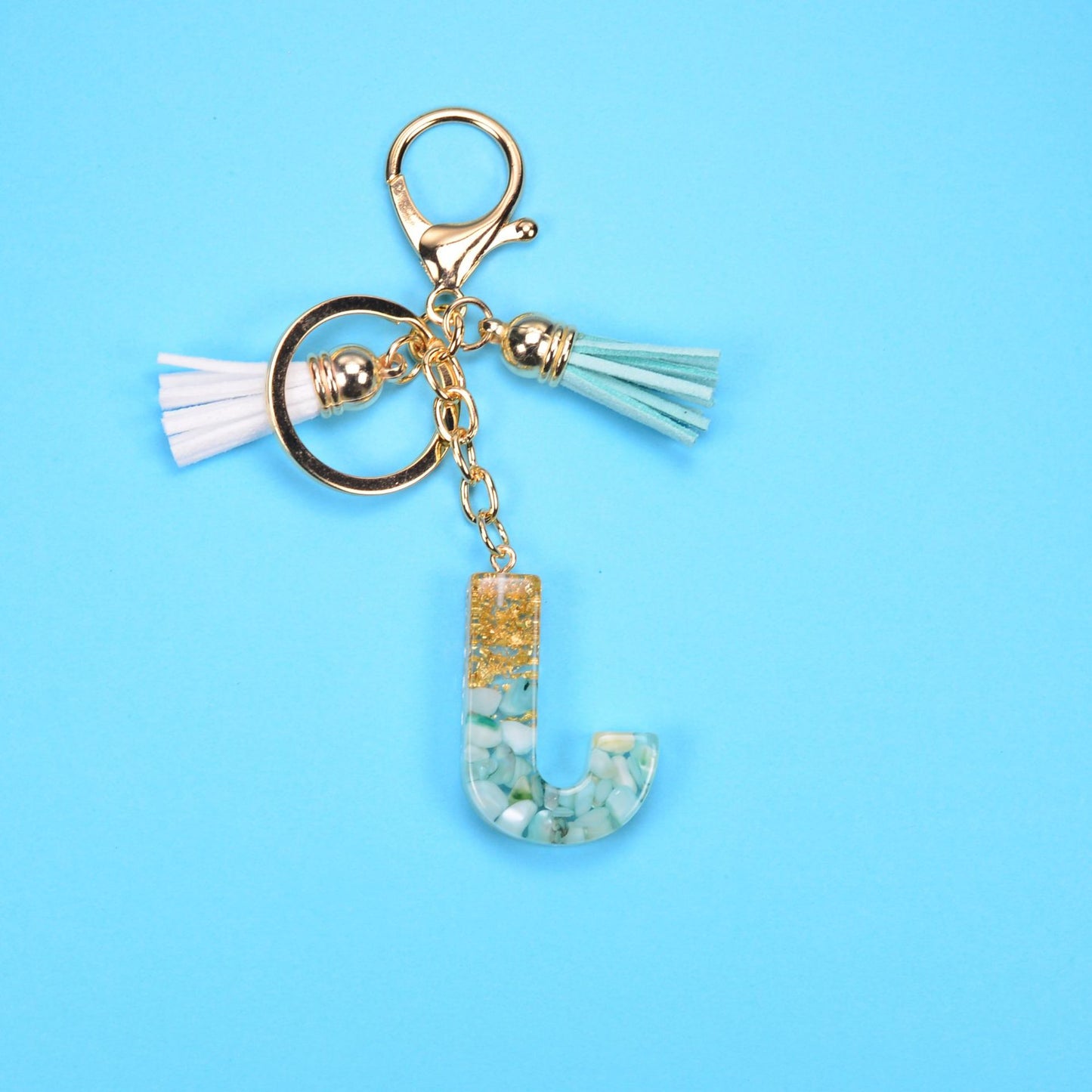 English Alphabet Keychain Tassel Pendant Stone Gold Foil Resin Key