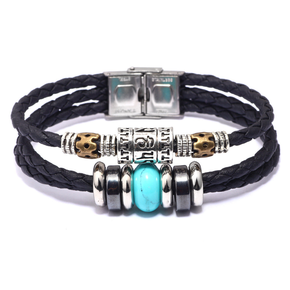 Turquoise Cowhide Bracelet Stainless Steel Tiger Eye Malachite Beaded  Bracelet