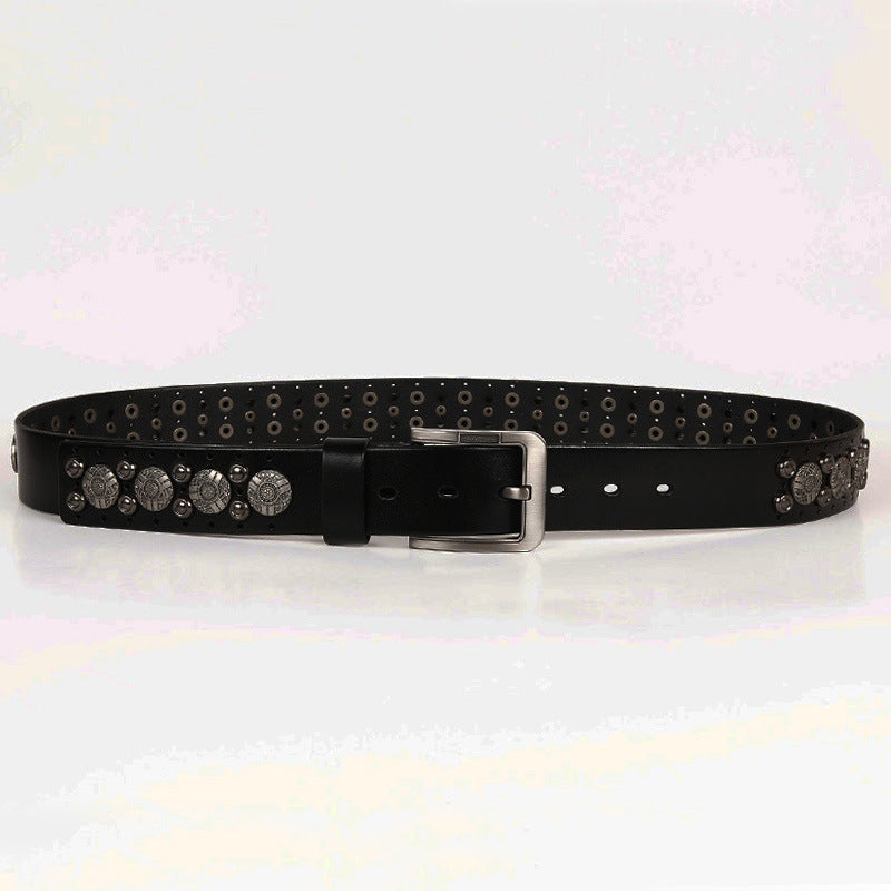 Personality Rivet Navel Nail Head Layer Cowhide Belt