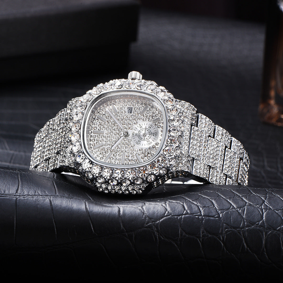 Hip Hop Celebrity Watch With Full Diamond Design And Quartz Movement