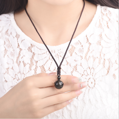 Black Gold Natural Obsidian Stone Pendant Lucky Transfer Beads Pendant Necklace Male Female Lovers Fashion Jewelry