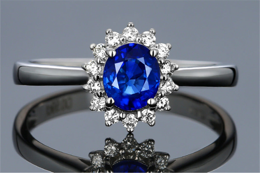 High-End Foreign Explosions Jewelry Europe And The United States Popular Engagement Ring High-Grade Blue Zircon Gold Ring