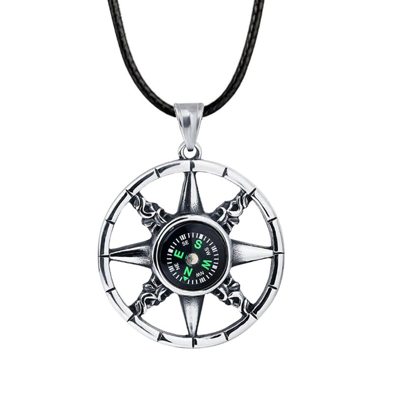 European And American Street Hipster Hiphop Necklace Male And Female Students Personality Compass Hip Hop Pendant Internet Celebrity Titanium Ornament