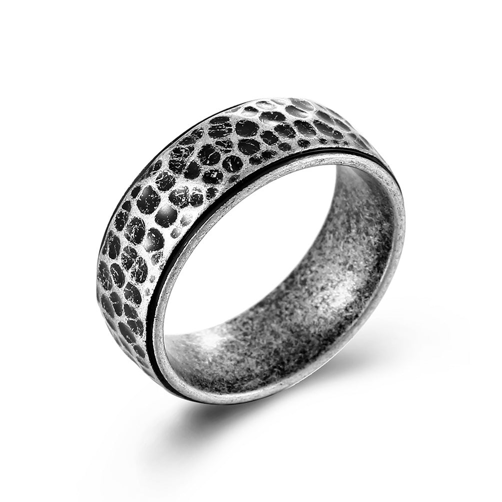 Handmade Beating Pattern Moon Pit Titanium Steel Ring