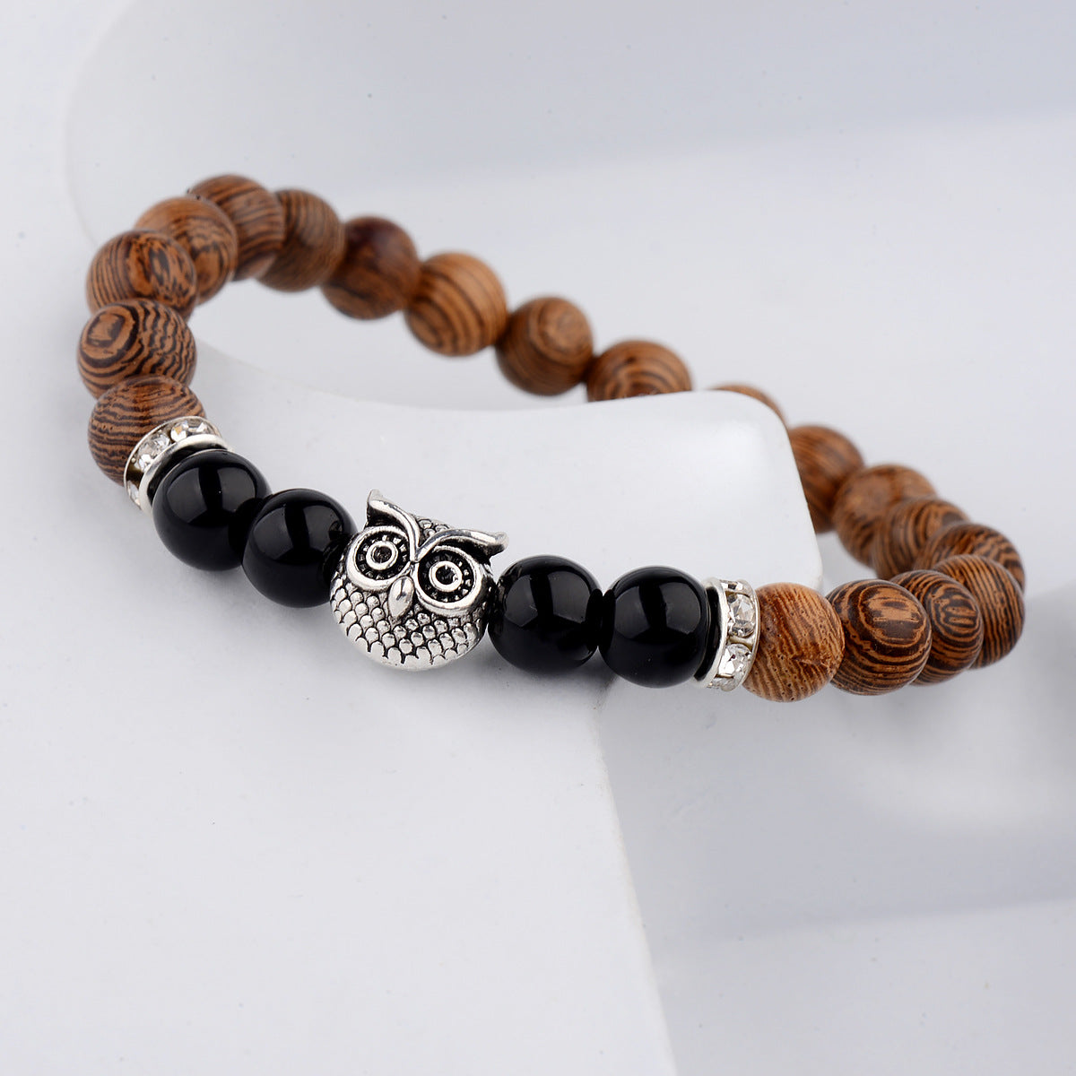 Owl Frosted Stone Lifeline Wood Grain Bracelet