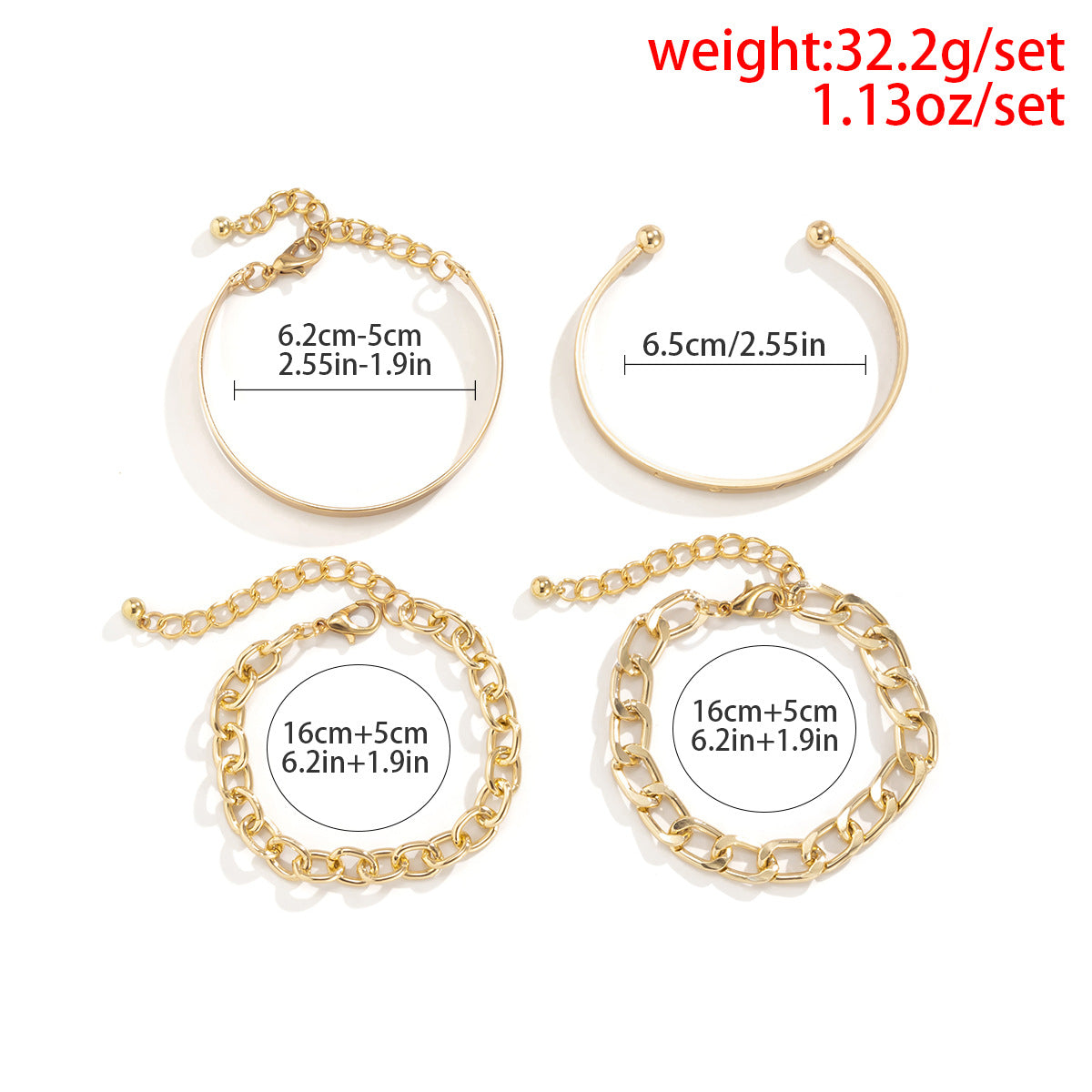 Simple And Smooth C-Shaped Hollow Chain Bracelet Set