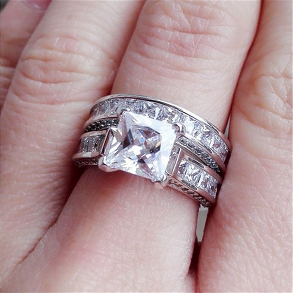 Hot Style Charm Couple Rings His Her Silver Color Princess Cut Cz Anniversary Promise Wedding Engagement Ring Sets