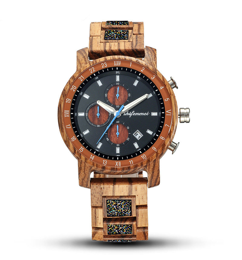 Sports Multi-Function Wooden Watch Male