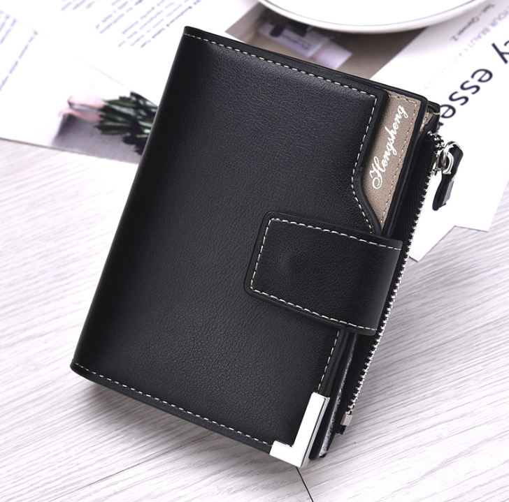 Men's Wallet Vertical Multi-Function Card Bag Zipper Buckle Three Fold Wallet Wallet Coin Purse Us Gold Clip