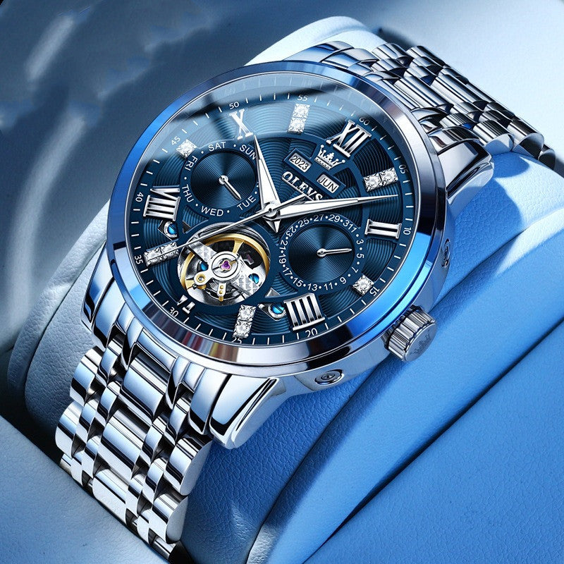 Hot Multi-Functional Fashion Mechanical Business Classic Steel Belt Waterproof Men's Watch