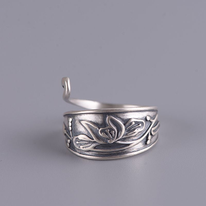 Retro Ethnic Style Lotus Peacock Opening Ring