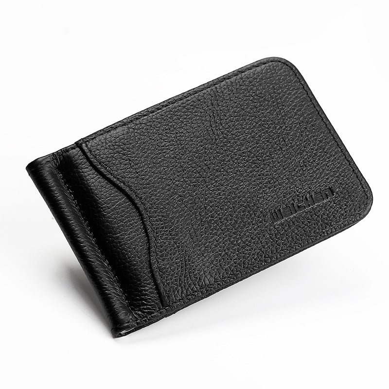 Man Of Men's Wallet Short Casual Embossed Wallet Ultra-Thin Mini Metal Clip PU Leather Wallet Card Package.