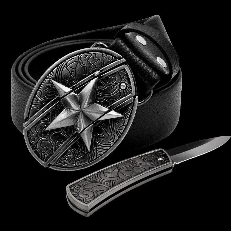 Men's Leather Defensive Fashion Punk Belt Knife