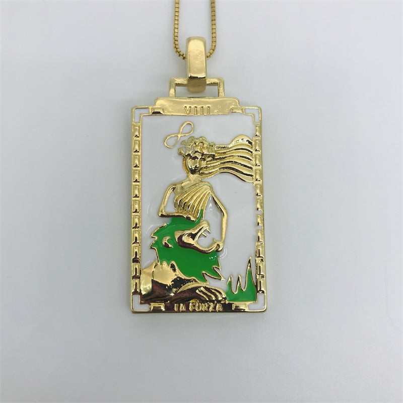 Copper Plated Fashion Retro Oil Painting Pendant Necklace