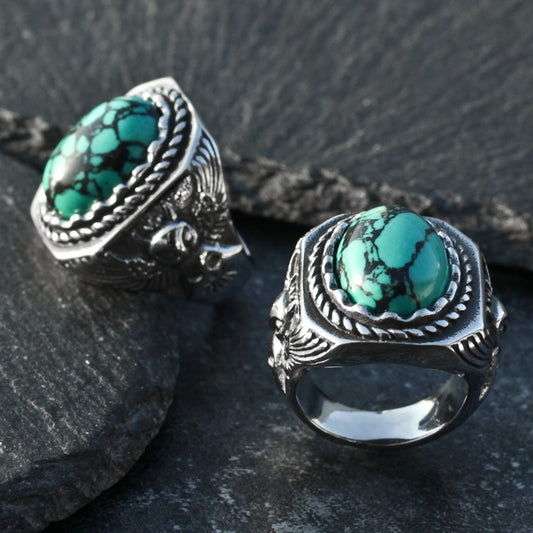 Vintage Turquoise Owl Ring For Men