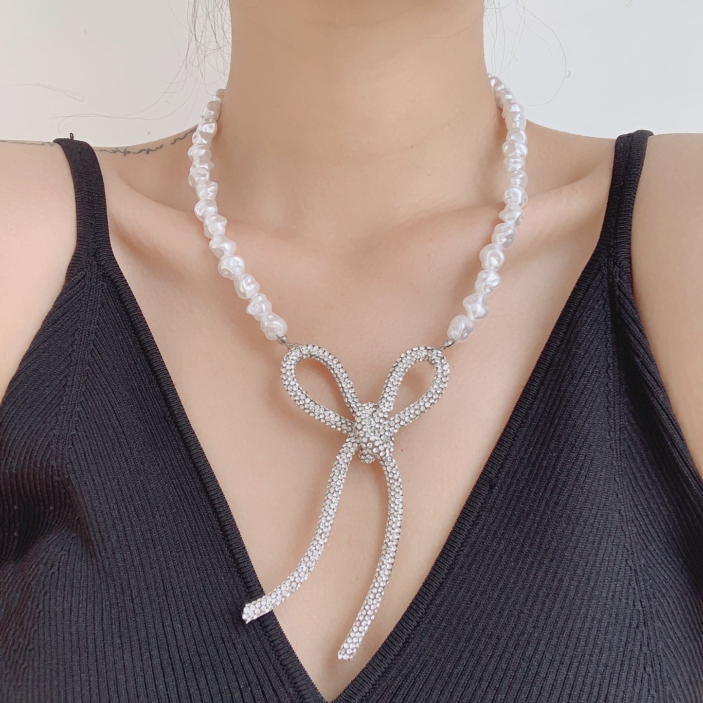 Minority Design Pearl Bow Collarbone Chain Female Trendy Net Celebrity Neck Jewelry Collar Neckband