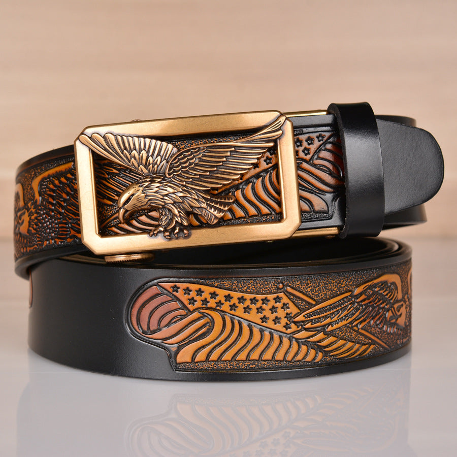 Leather Men's Belt Eagle Embossed