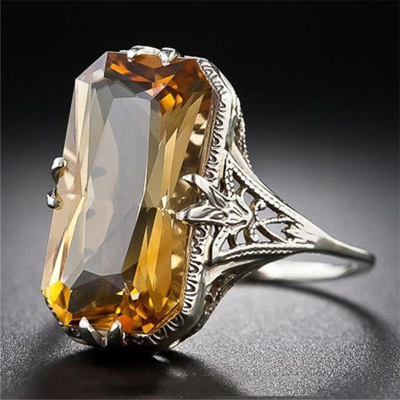 Citrine Hollow Carved Ring Europe And America