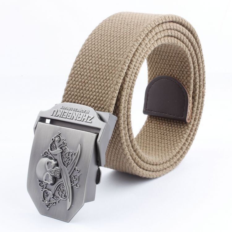 Casual And Versatile Double Knife Skull Canvas Belt