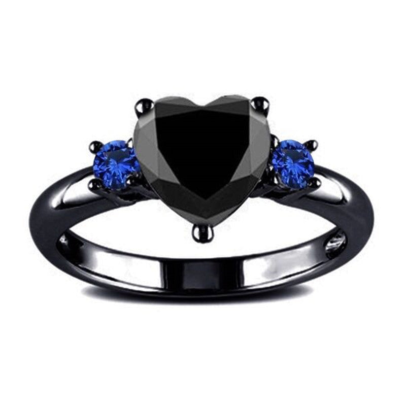 Hot European And American Love Shaped Ring Plated 925 Silver Black Gold Black Gun Color Ring Engagement Jewelry