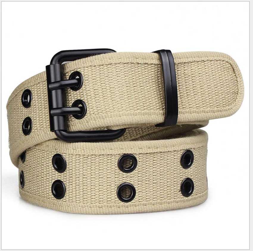 Casual Canvas Belt With Double Pin Buckle - Unisex, Durable, And Stylish