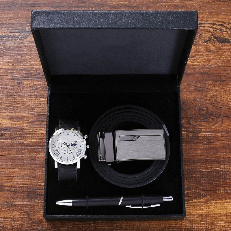 Business Belt Wallet Wrist Watch Pen Gift Box Set For Men