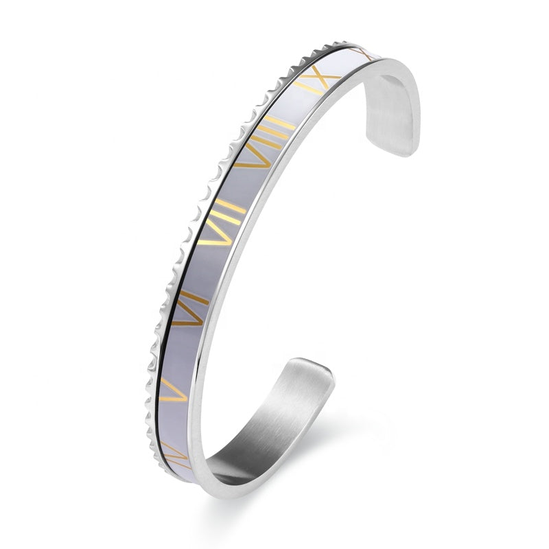 Hot Roman Numeral Cuff Bracelet Stainless Steel Four-Color Bracelet