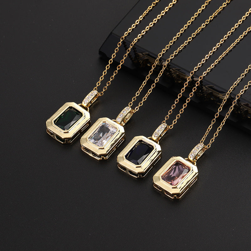 Retro Geometric Color Zircon Necklace