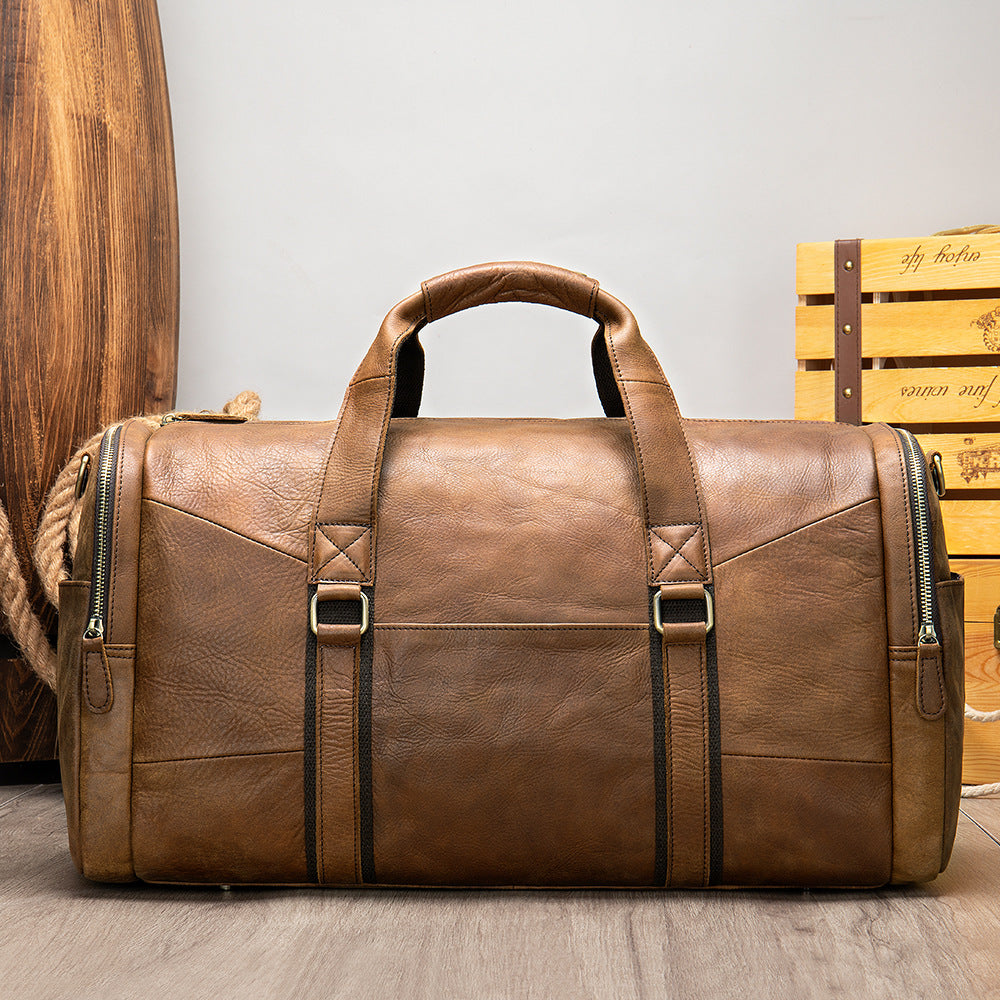 Genuine Leather Men's Business Travel Handbag Top Layer Cowhide One-Shoulder Travel Bag Duffel Bag