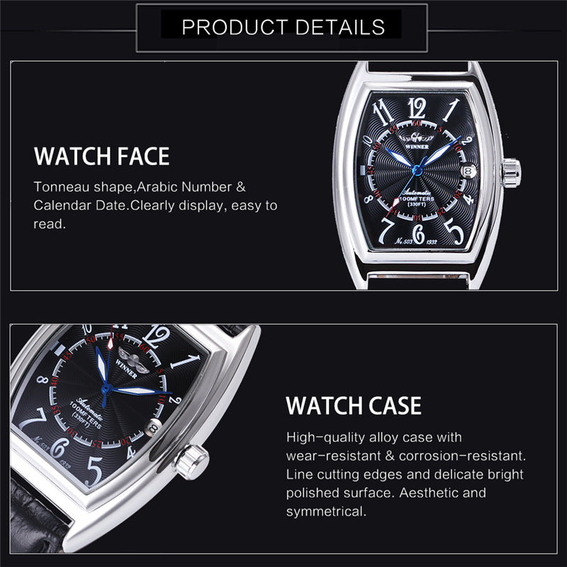 Men's Fashion Casual Barrel-Shaped Automatic Mechanical Watch