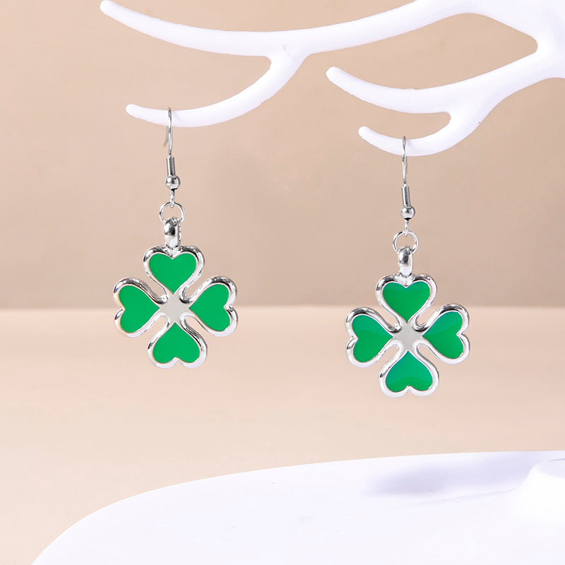 Enamel Four Leaf Clover Pendant Earrings For Women