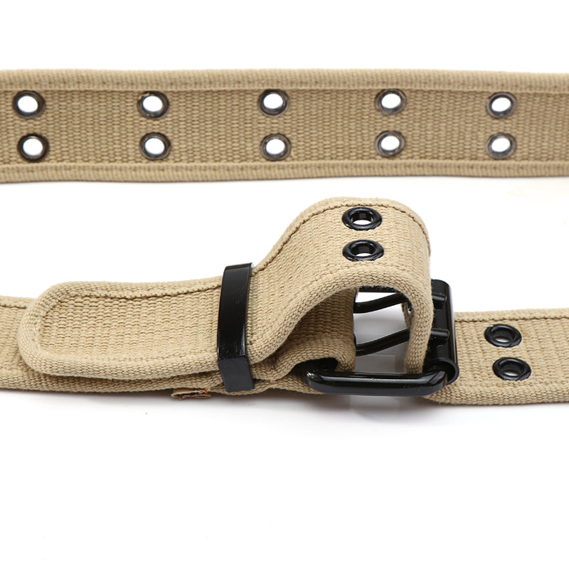 Casual Canvas Belt With Double Pin Buckle - Unisex, Durable, And Stylish