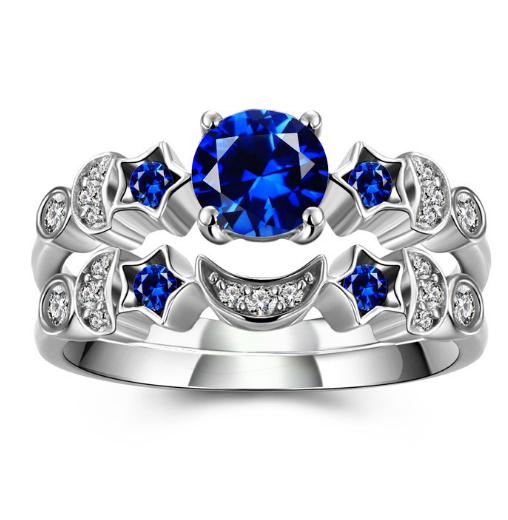 Hot Creative Moon Ring Women Europe And The United States Inlaid Blue Gem Engagement Ring