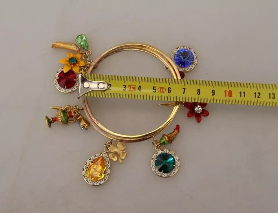 Dolce & Gabbana Multicolor Crystal Gold Tone Brass Bangle Bracelet