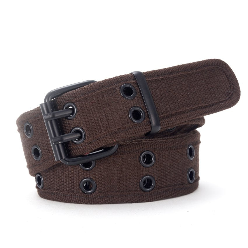 Casual Canvas Belt With Double Pin Buckle - Unisex, Durable, And Stylish