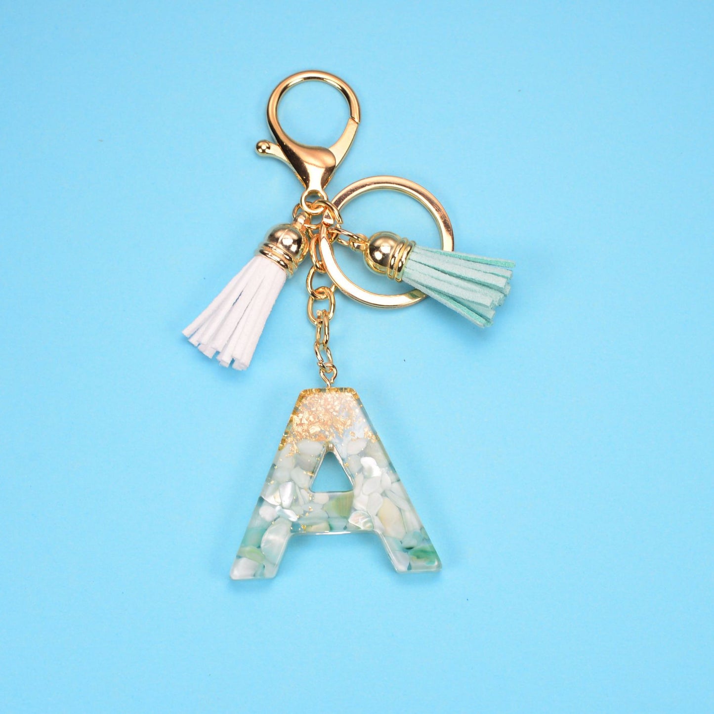 English Alphabet Keychain Tassel Pendant Stone Gold Foil Resin Key